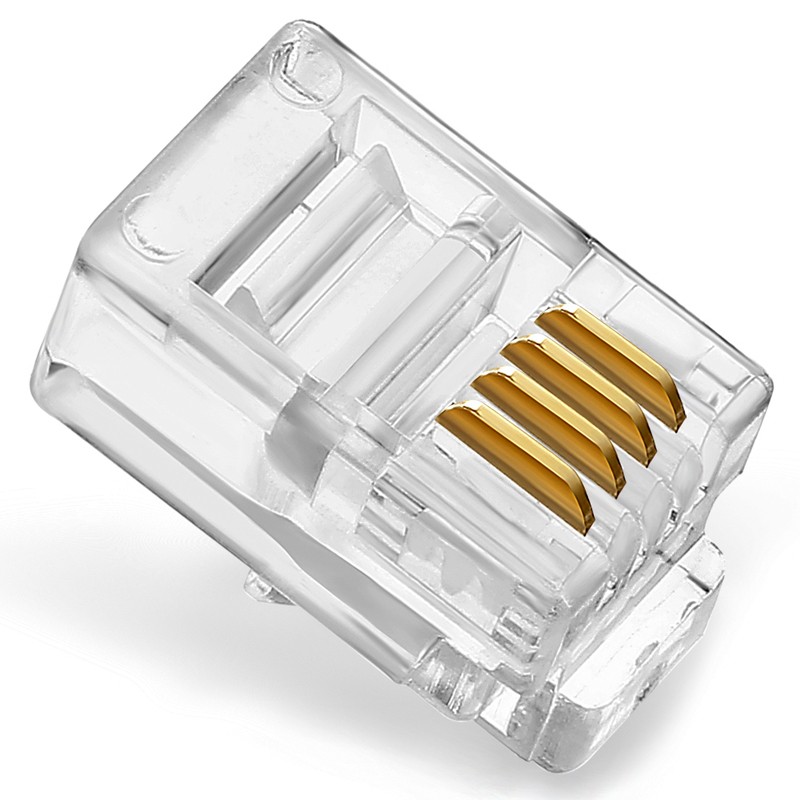 Rc-2050 telephone crystal head engineering grade pure copper gold-plated connector 4-core microphone unshielded RJ11 interface 4p4c telephone line connector 50/box